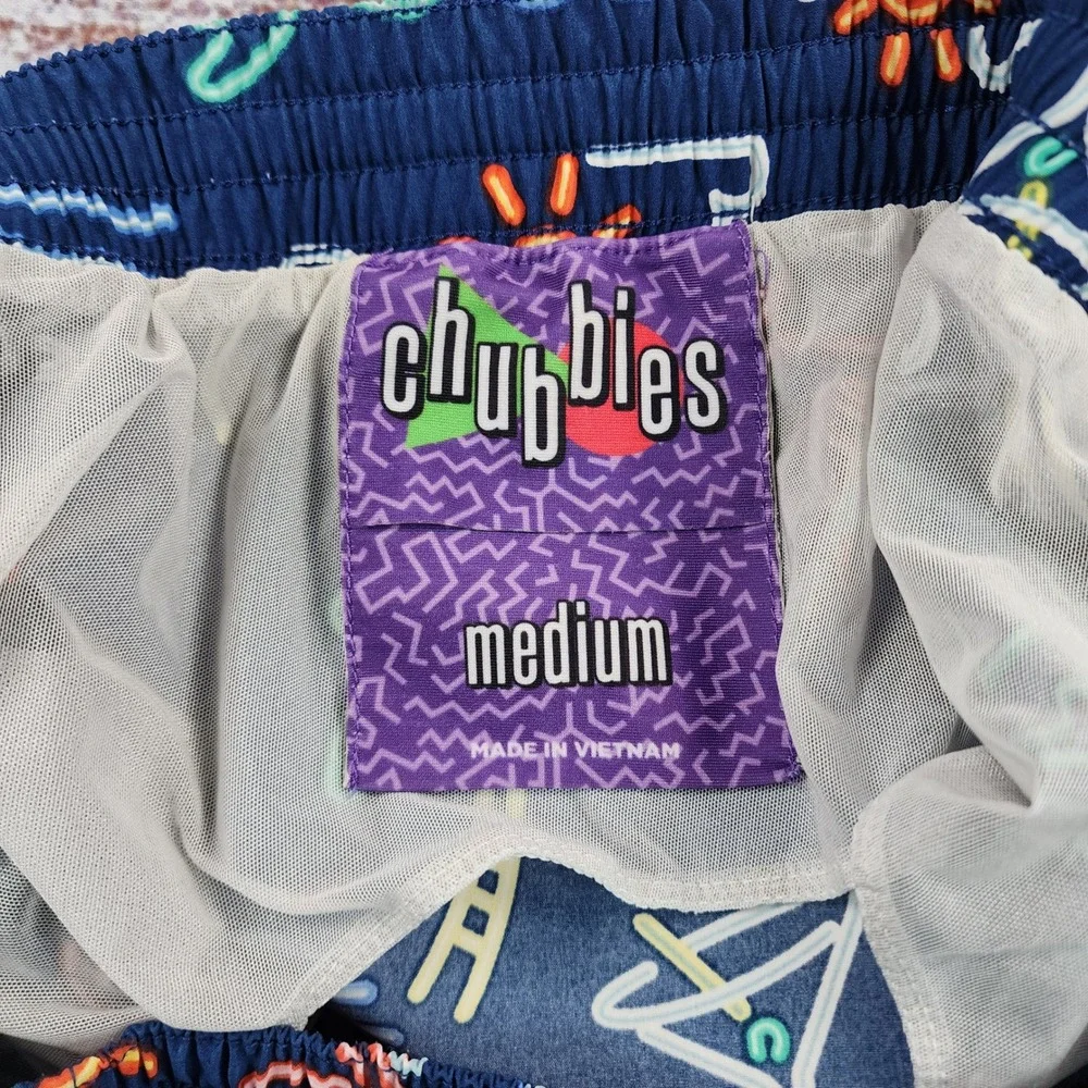 Chubbies The Neon Lights Swim Trunks Mens M Navy Flamingo Palm Mesh Lined